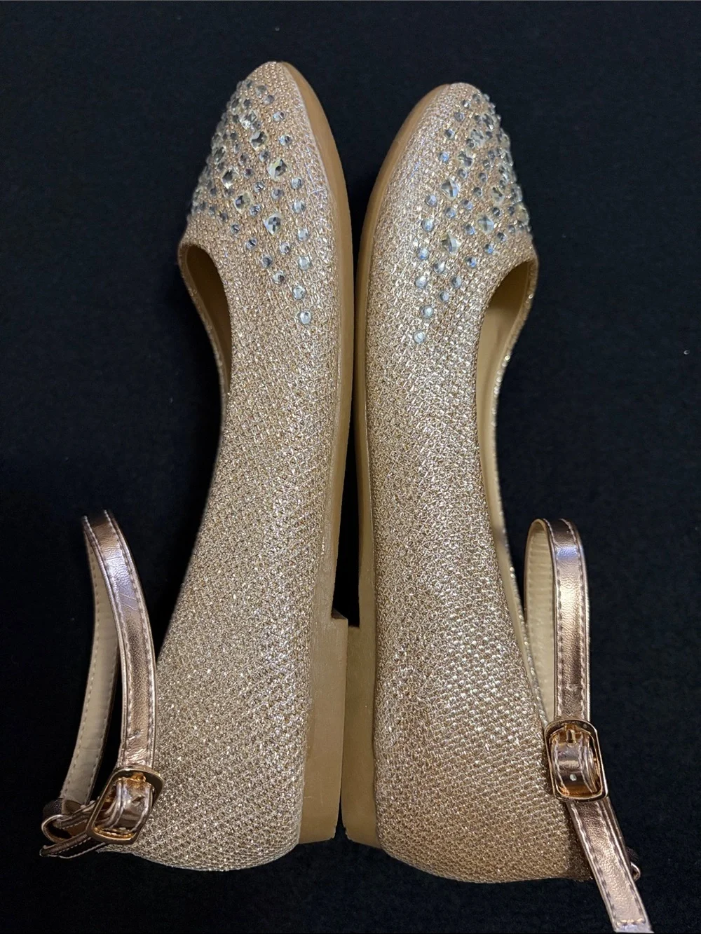 Tip Top Kids Girls’ Rose Gold Glitter Rhinestone Ankle-Strap Dress Shoe Size 5Y